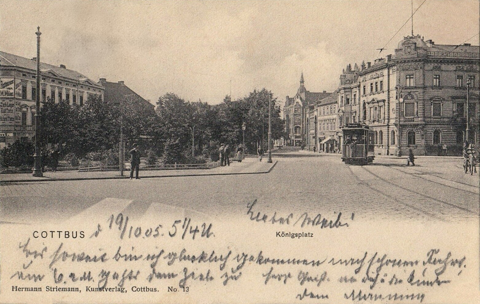 Cottbus - Königsplatz gelaufen 1905 (Ansichtskarte)